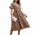 thumbnail image 1 of Women'S Casual V-Neck Ruffle Short Sleeve Dress A-Line Flowy Midi Dresses Deep Khaki M, 1 of 7