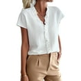 thumbnail image 1 of Women'S Casual V Neck Ruffle Short Sleeve Summer Tank Tops Shirts White L, 1 of 8
