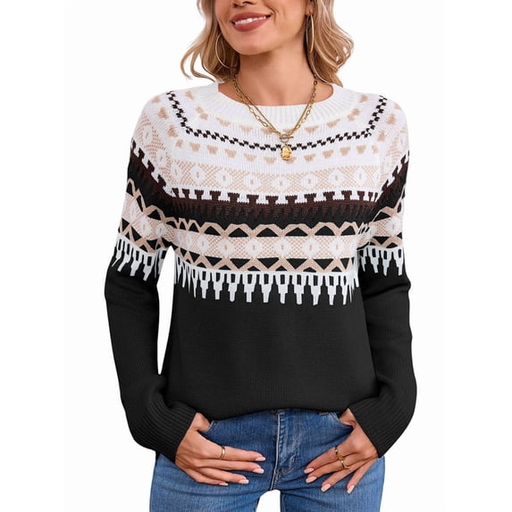 Women'S Casual Vintage Sweater Raglan Sleeve Crew Neck Knit Pullover Comfortable Warm Autumn Top Black L