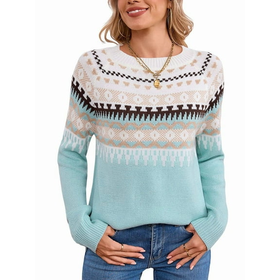 Women'S Casual Vintage Sweater Raglan Sleeve Crew Neck Knit Pullover Comfortable Warm Autumn Top  Blue M