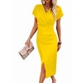 thumbnail image 1 of Women'S Casual Waist Tie V Neck Fresh Style Sleeve Attached Dress Summer Flowy Midi Gown Yellow XXXL, 1 of 7