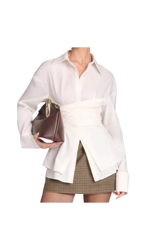 Women'S Casual Wrap Front Button Down Blouses V Neck Long Sleeve Wrap Tie Work Blouse Tops Elegant Cropped Top White M