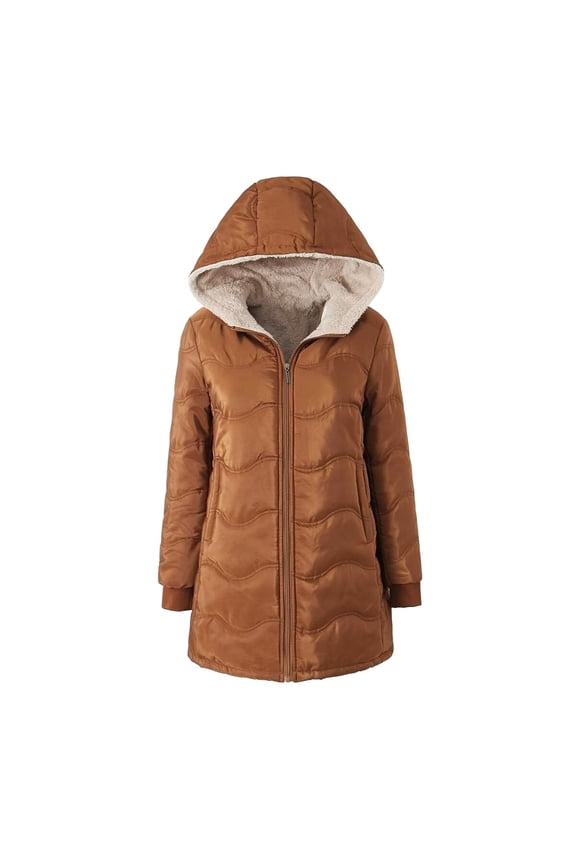 Women'S Checked Lamb Velvet Jacket Casual Slim Fit Zipper Solid Color Keep Warm Hooded Long Sleeve Long Coat Womens Parks Synthetic Winter Jacket Light down Coat Womens Winter Coat down Winter Jackets