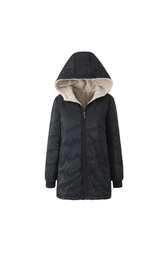 Women'S Checked Lamb Velvet Jacket Casual Slim Fit Zipper Solid Color Keep Warm Hooded Long Sleeve Long Coat Womens Parks Synthetic Winter Jacket Light down Coat Womens Winter Coat down Winter Jackets