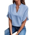thumbnail image 1 of Women'S Chiffon Blouse Shirt V Neck Dressy Tunic Tops Blue L, 1 of 5