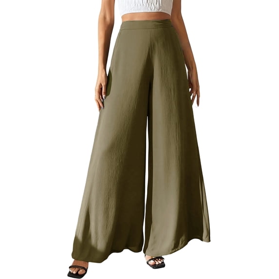 Women'S Chiffon Dress Beach Wide Leg Palazzo Pants Trouser Green XXL