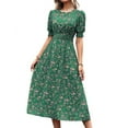 thumbnail image 1 of Women'S Chiffon Floral Dresses Casual Summer Boho Flutter Sleeve Flowy Western Dress Green M, 1 of 7