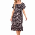 thumbnail image 1 of Women'S Chiffon Floral Dresses Casual Summer Boho Flutter Sleeve Flowy Western Dress MY112 Black XL, 1 of 7