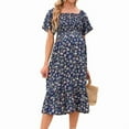 thumbnail image 1 of Women'S Chiffon Floral Dresses Casual Summer Boho Flutter Sleeve Flowy Western Dress MY112 Navy Blue XXL, 1 of 7