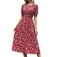 thumbnail image 1 of Women'S Chiffon Floral Dresses Casual Summer Boho Flutter Sleeve Flowy Western Dress Red L, 1 of 7