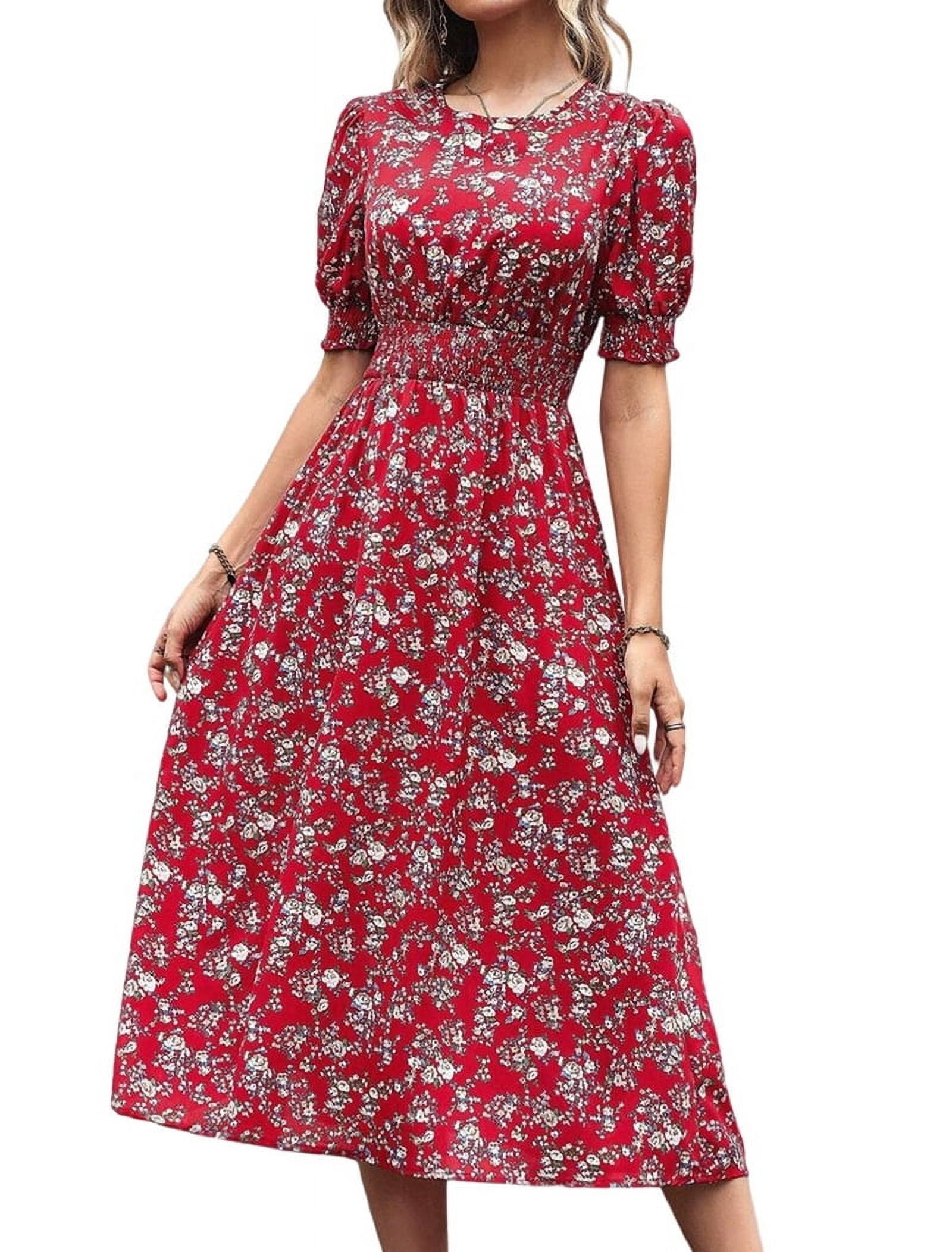 Women'S Chiffon Floral Dresses Casual Summer Boho Flutter Sleeve Flowy  Western Dress Red XXL - Walmart.com
