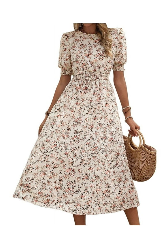 Women'S Chiffon Floral Dresses Casual Summer Boho Flutter Sleeve Flowy Western Dress XL