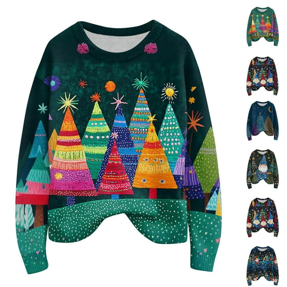 Women'S Christmas Sweater Cute Fun Christmas Sweater Fall And Winter Long Sleeve Knitted Sweater for Fall and Winter, Festive and Cozy, Ideal as Christmas Sweaters for Women ,Blue,L