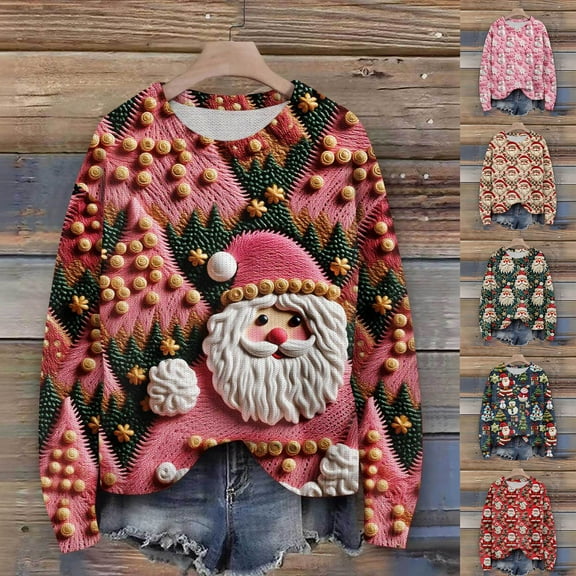 Women'S Christmas Sweater Cute Fun Christmas Sweater Fall And Winter Long Sleeve Knitted Sweater for Fall and Winter, Festive and Cozy, Ideal as Christmas Sweaters for Women ,Pink,S