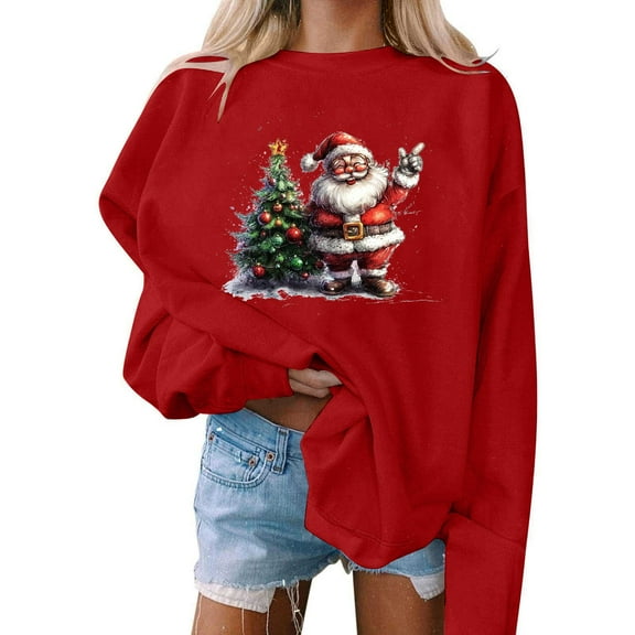 Women'S Christmas Sweatshirts Thermal Warm Long Sleeve Blouses Tops Fleece Xmas Holiday Top Ugly Christmas Sweater Shirts Fall Outfits 2025 Loose Fit