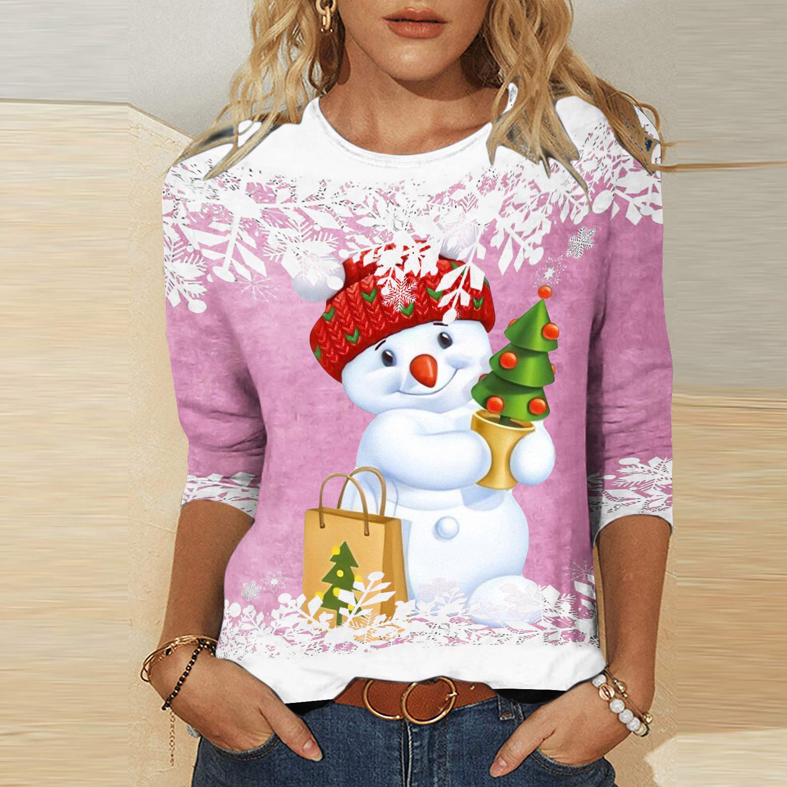 Women'S Christmas Tops 3/4 Sleeve,T Shirts for Women 2024 Holiday 3/4