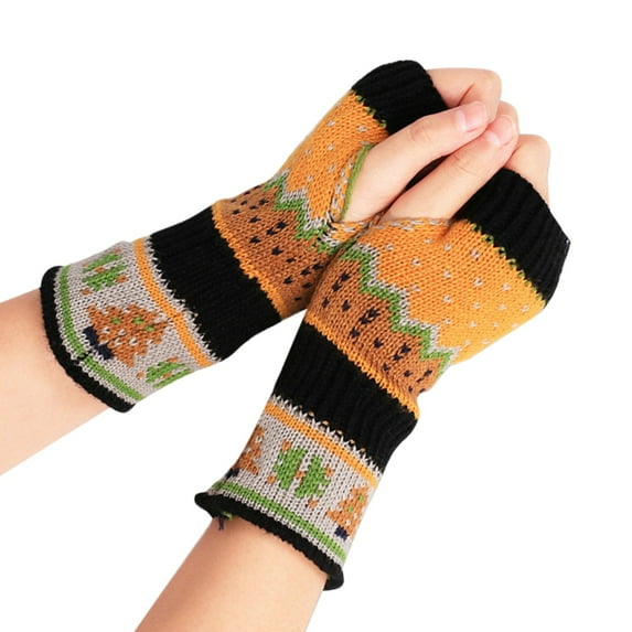 Women'S Christmas Tree Thickened Wool Open Finger Knitting Colorful Warm Half Finger Gloves Winter Accessories