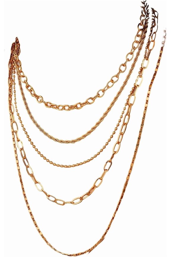 5-Layered Chunky Pro Gold Necklace For Women, Adjustable Length, Nickel-Included, Lead-Free, Graceful Gift Packaging For Important Occasions[r835]