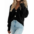 thumbnail image 1 of Women'S Chunky Knit Open Front Sweater Long Sleeve Button Loose Short Cardigan Outerwear Coats Black S, 1 of 7