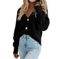 thumbnail image 1 of Women'S Chunky Knit Open Front Sweater Long Sleeve Button Loose Short Cardigan Outerwear Coats Black XXL, 1 of 7