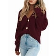 thumbnail image 1 of Women'S Chunky Knit Open Front Sweater Long Sleeve Button Loose Short Cardigan Outerwear Coats  Red S, 1 of 6