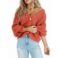 thumbnail image 1 of Women'S Chunky Knit Open Front Sweater Long Sleeve Button Loose Short Cardigan Outerwear Coats Orange Red XL, 1 of 6