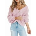 thumbnail image 1 of Women'S Chunky Knit Open Front Sweater Long Sleeve Button Loose Short Cardigan Outerwear Coats Pink S, 1 of 6