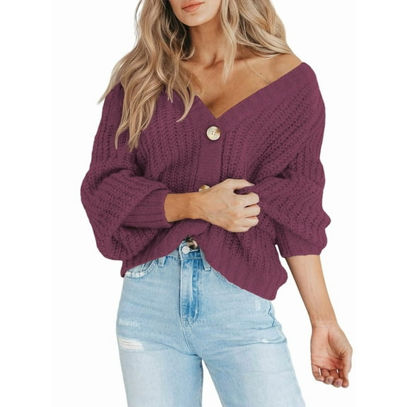 Women'S Chunky Knit Open Front Sweater Long Sleeve Button Loose Short Cardigan Outerwear Coats S