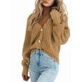 thumbnail image 1 of Women'S Chunky Knit Open Front Sweater Long Sleeve Button Loose Short Cardigan Outerwear Coats Turmeric XXL, 1 of 4