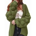 thumbnail image 1 of Women'S Chunky Knit Open Front Sweater Long Sleeve Pom Pom Loose Short Cardigan Outerwear Coats Army Green L, 1 of 7