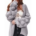 thumbnail image 1 of Women'S Chunky Knit Open Front Sweater Long Sleeve Pom Pom Loose Short Cardigan Outerwear Coats Gray XXL, 1 of 7