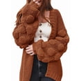thumbnail image 1 of Women'S Chunky Knit Open Front Sweater Long Sleeve Pom Pom Loose Short Cardigan Outerwear Coats Orange XL, 1 of 7