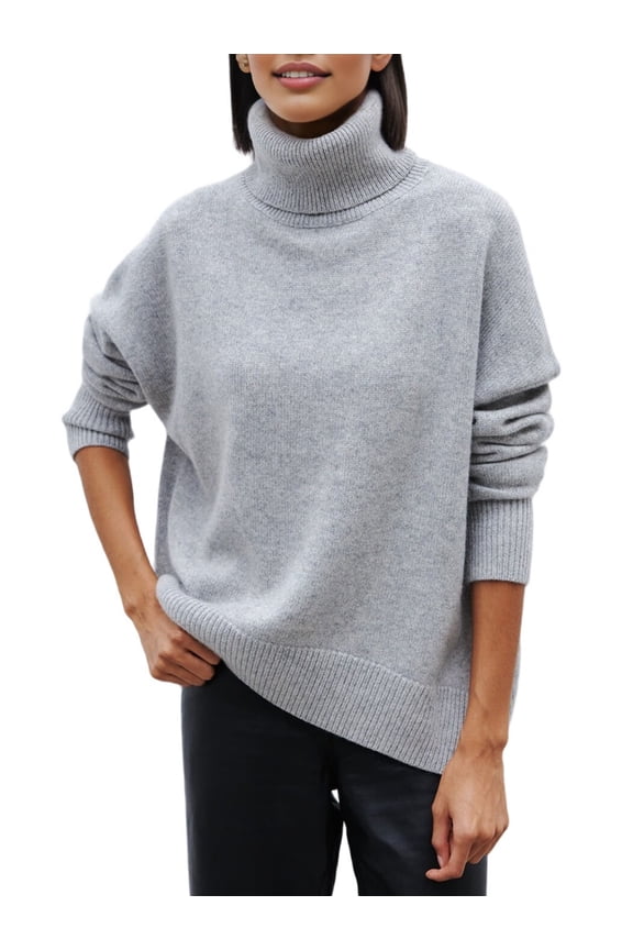 Women'S Chunky Knit Sweater Winter Warm Long Sleeve Pullover Casual Top Light Grey One size