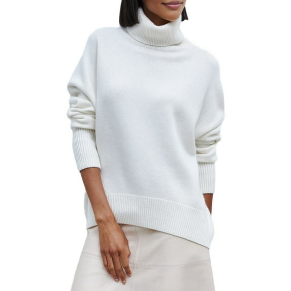 Women'S Chunky Knit Sweater Winter Warm Long Sleeve Pullover Casual Top White One Size