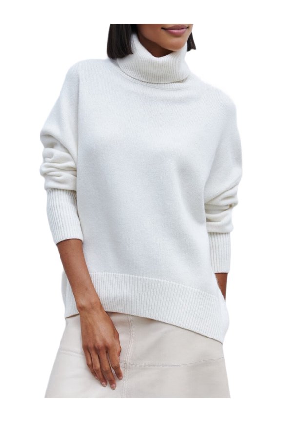 Women'S Chunky Knit Sweater Winter Warm Long Sleeve Pullover Casual Top White One Size
