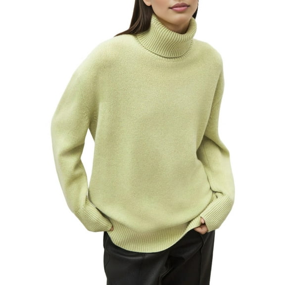 Women'S Chunky Knit Sweater Winter Warm Long Sleeve Pullover Casual Top Yellow-Green One Size