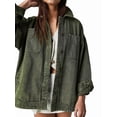 thumbnail image 1 of Women'S City Denim Jacket-Long Sleeve Oversized Boyfriend Style Jean Jacket with Button Up Front Army Green M, 1 of 7