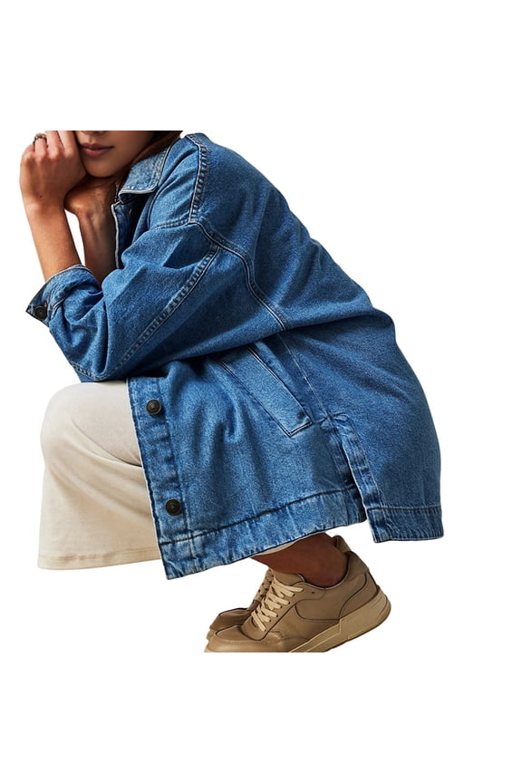 Women'S City Denim Jacket-Long Sleeve Oversized Boyfriend Style Jean Jacket with Button Up Front Blue S