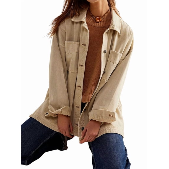 Women'S City Denim Jacket-Long Sleeve Oversized Boyfriend Style Jean Jacket with Button Up Front Cream White S