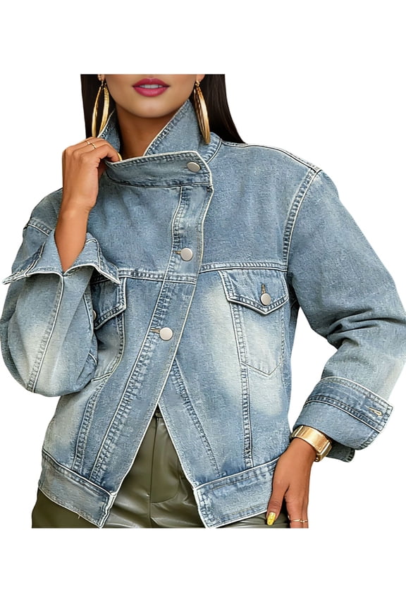 Women'S Classic Denim Jacket - Single Breasted, Full Sleeve, Patchwork Design for All Seasons Light Blue S