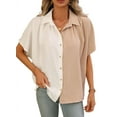 thumbnail image 1 of Women'S Classic-Fit Button Down Casual Blouses Short Sleeve Beach Vacation Hawaiian T Shirts White Pin Apricot L, 1 of 6