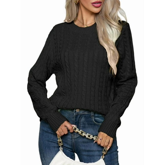 Women'S Classic-Fit Light Cable Long Sleeve Mockneck Loose Casual Sweater Black S