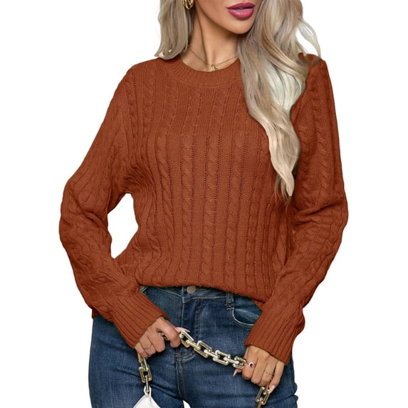 Women'S Classic-Fit Light Cable Long Sleeve Mockneck Loose Casual Sweater Dark Brown XL