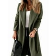 thumbnail image 1 of Women'S Classic Lapel Long Sleeve Front Open Belted Jacket Extra Long Wool Coat  Green L, 1 of 4