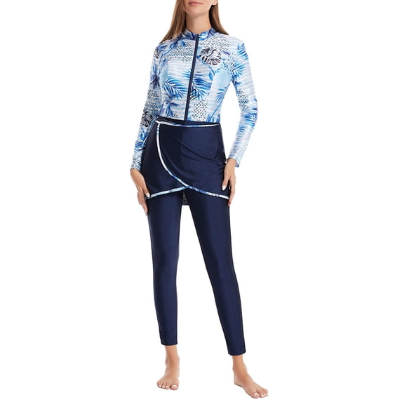 Women'S Classic Swimwear Long Sleeve Full Cover Swimsuit Rash Guard, 3pcs Set