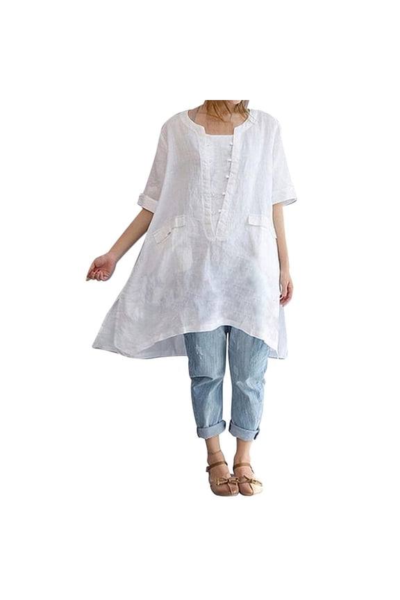 Women'S Clothing Plus Size Shirts Women Stylish Blouse Loose Fit Casual Daily Top Elegant O Neck T-Shirt Comfortable Solid Basic Shirt