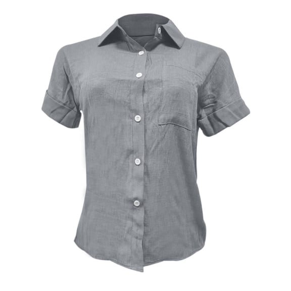Women'S Clothing, Shirts for Women, Stylish Women's Casual Linen Blouse Short Sleeve Shirt With Pockets Versatile Button Up T-Shirt Dress For Everyday Wear