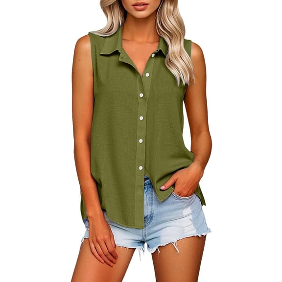 Women'S Clothing, Shirts for Women, Trendy Women's Button-Up Shirts Casual Tops for Everyday Wear Summer Fashion Blouses Classic Collared and Sleeveless Blouses for and Home