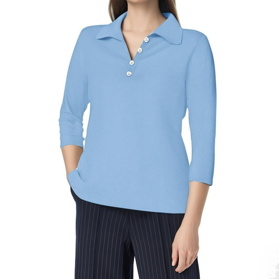 Women'S Clothing, Shirts for Women, Stylish Casual Women's V Neck Button Solid Quarter Sleeve Shirt Top for Versatile Outfits and Everyday Wear