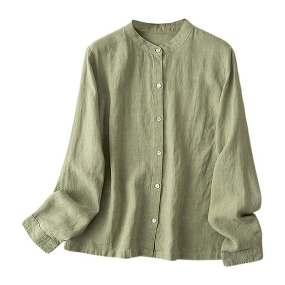 Women'S Clothing, Shirts for Women, Trendy Women’s Long Sleeve Loose Linen Shirt for Spring and Summer with Elegant Retro Style